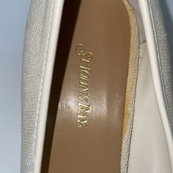 St. John’s Bay Women’s Cream Canvas Slip On Peep Toe Espadrille Wedge Flats 8 - Picture 5 of 14